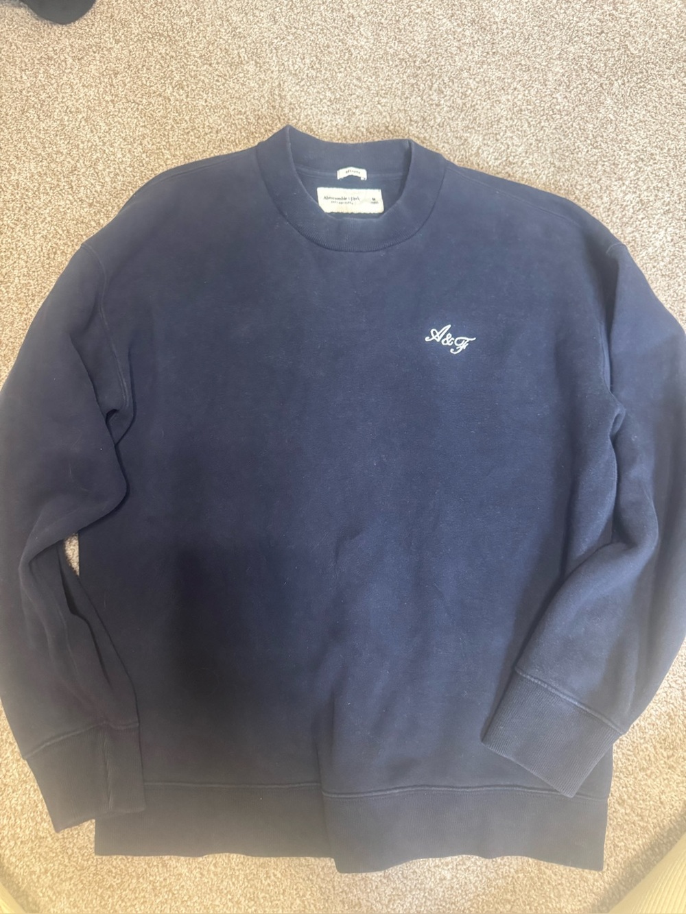 Abercrombie & Fitch Men’s Medium Navy Crewneck Sweatshirt A&F Fleece Logo - Picture 2 of 6